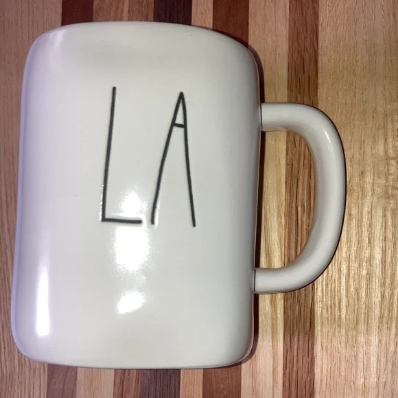 RAE DUNN White Ceramic Mug Sun Palm Tree LA Yellow Inside Los Angeles New - Picture 2 of 6